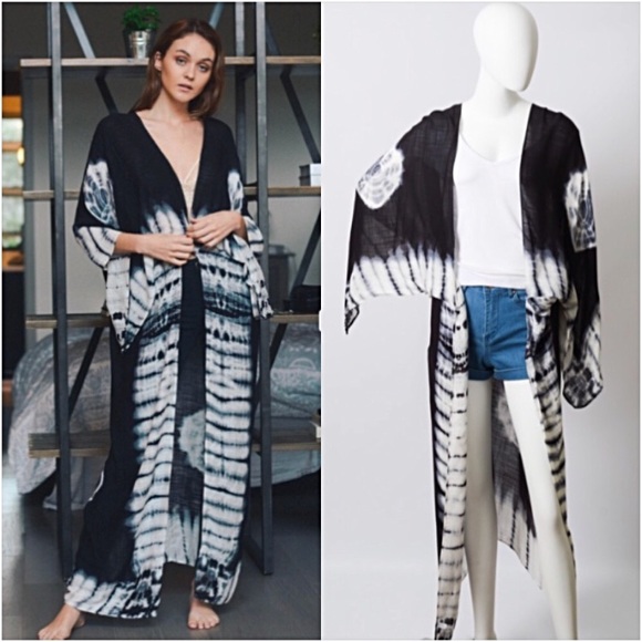 Boho Tie Dye Kimono Wrap Coverup O/S - Picture 3 of 4